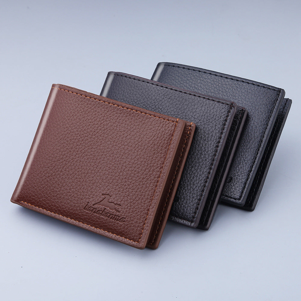 Men's BiFold PU Leather Wallet Slim Litchi Pattern Pro