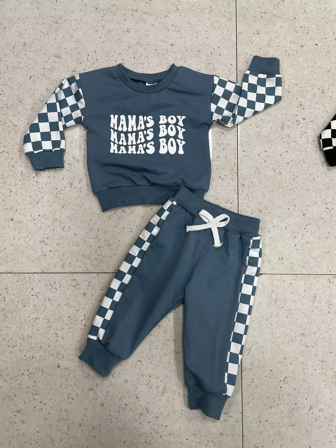 Kids Plaid Long Sleeve Sweater Set Cotton Blend Casual