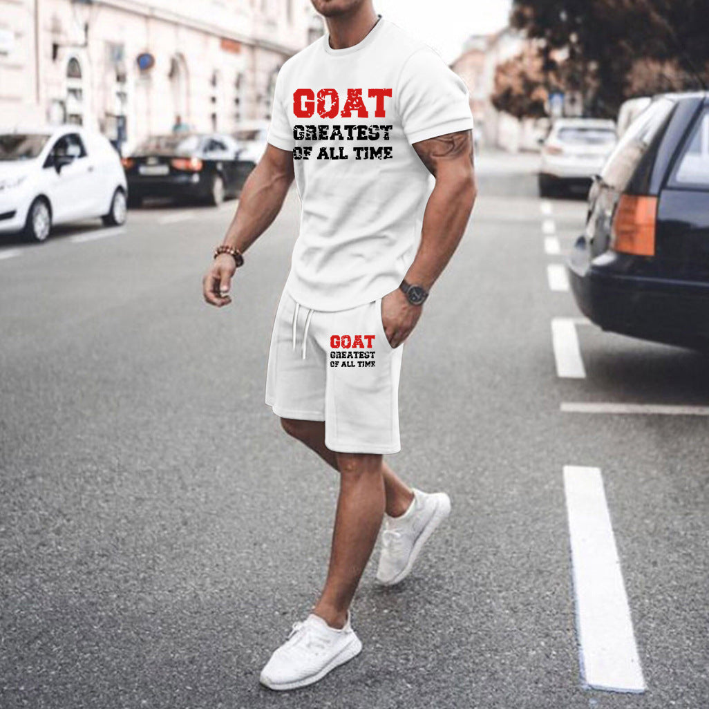 GOAT Letter Print T-Shirt Casual Shorts Set