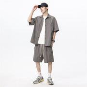 Men's Loose Shorts Casual Shirt Hemp Light Breathable Non-stick Two-piece Set