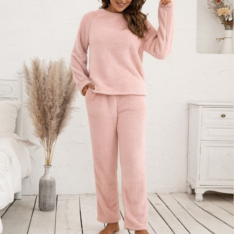 Unisex Relaxed Fit Plush Plain Two Piece Homewear Polyester