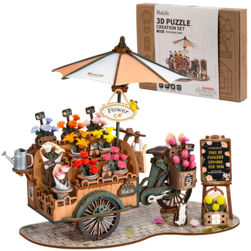 Rolife New Wooden Puzzle Blossom Cart Building Toys DIY 3D Model For Gifts