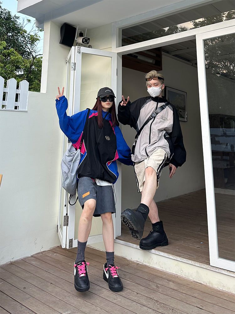 Retro American Thin Sun Protection Clothing Stitching Couple Outdoor Quick-drying Coat