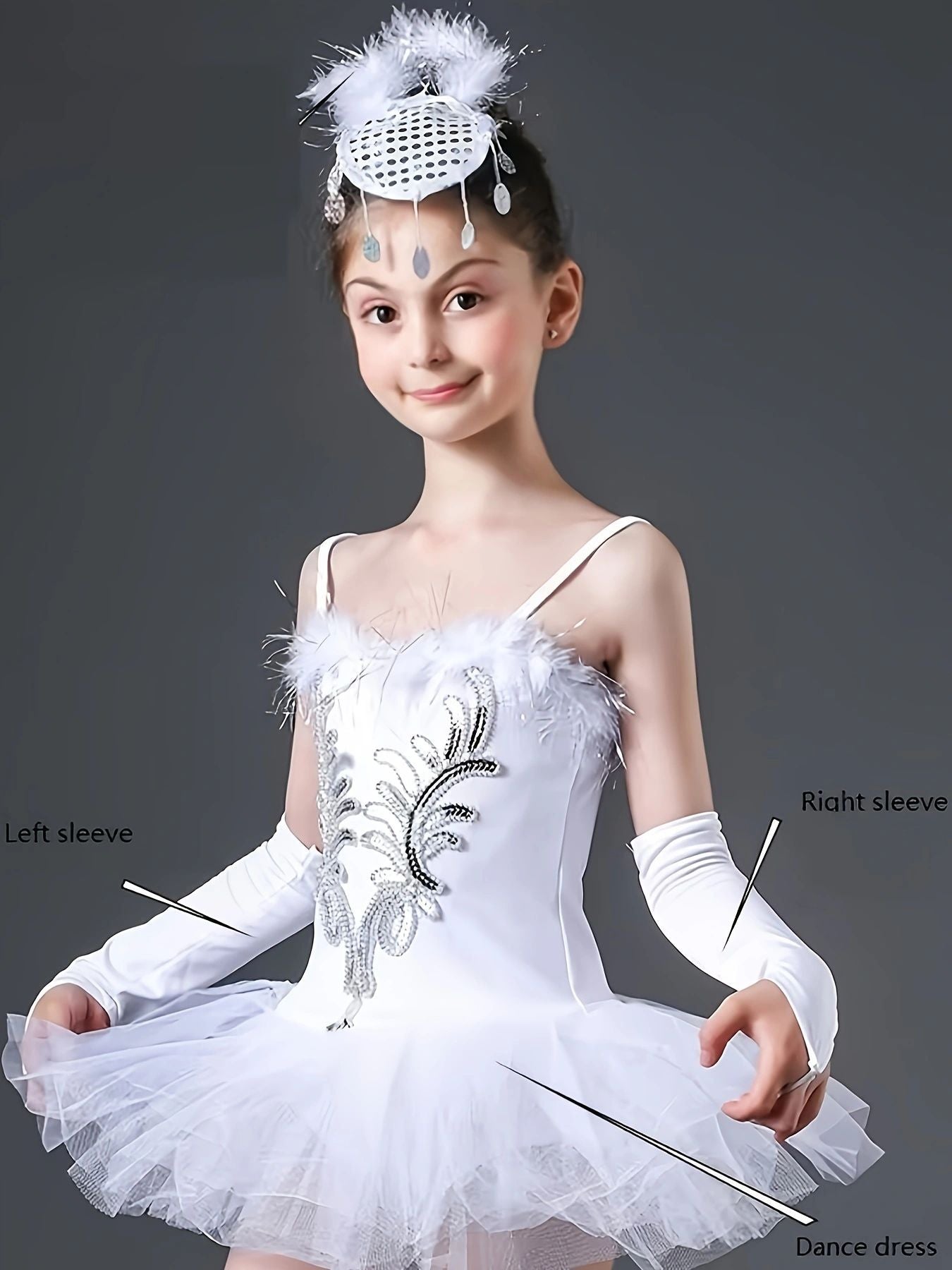 Kids Girls Sequined Ballet Tutu Dress Fashion Swan Dancewear Leotards Ballerina Costume With Headwear Pair Bracelets