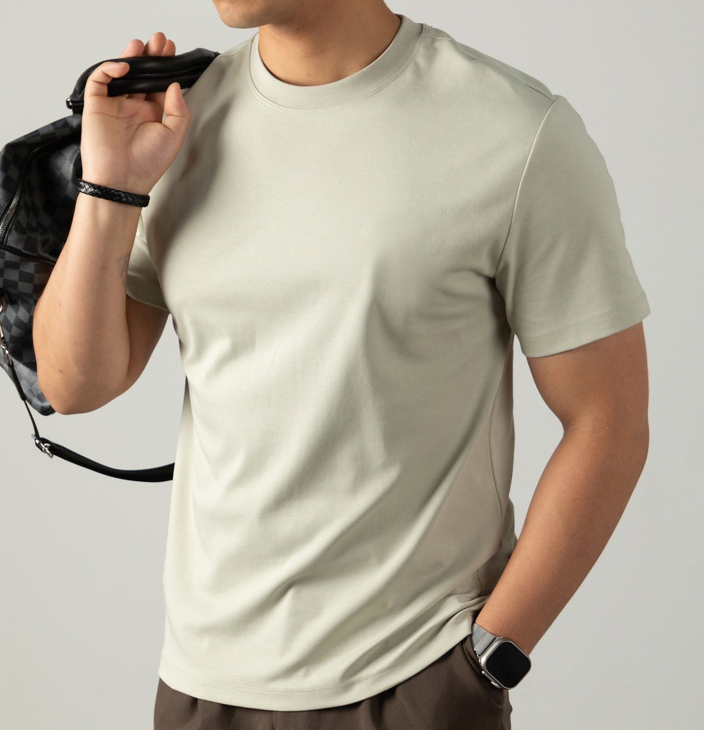 Men's Short Sleeve Mercerized Cotton T Shirt Loose Fit