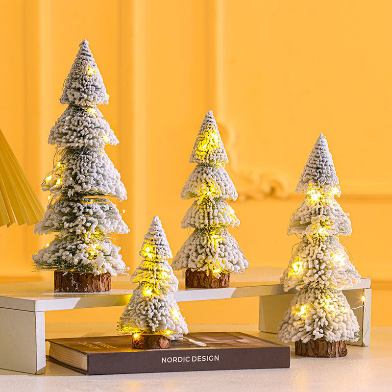 Tower-shaped Flocking Snow Pine Desktop Christmas Tree Ornaments