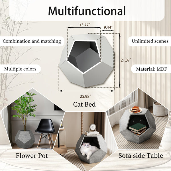 25.98 Inch Modern Pet Furniture, Including Cat Rack Side Table, Sofa Side Table, Flower Pot MDF Multifunctional Furniture, Cement Gray