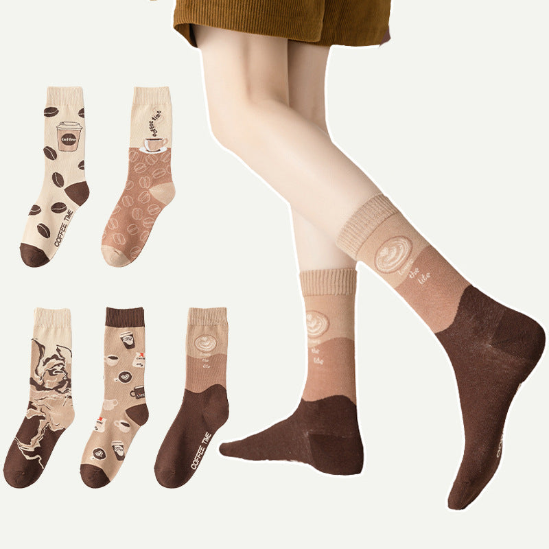 Women’s Cartoon Letter Coffee Socks Comfortable Sweat-Wicking