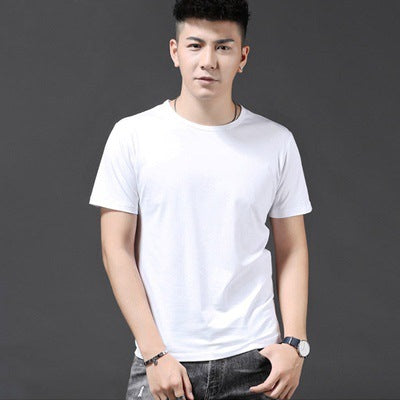 Thin Ice Silk Short Sleeve T-shirt Men's Summer Solid White Round Neck Trend Bottoming Shirt Top