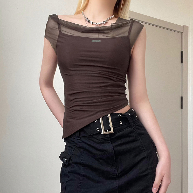 Women's Slim Fit Mesh Tank Cotton Spandex Brown