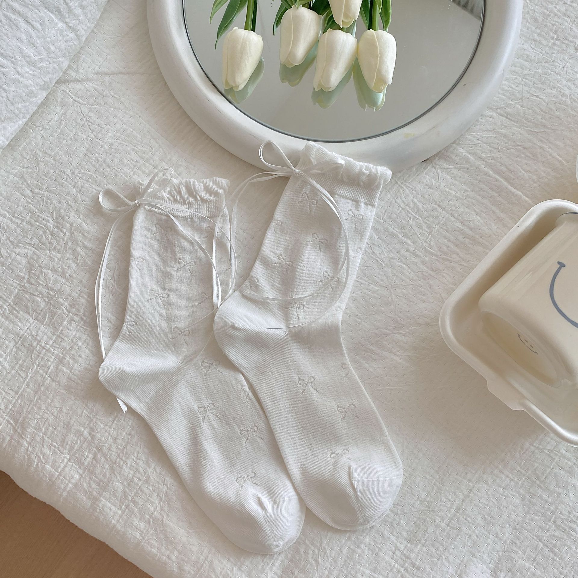 Thin Mesh Breathable Cotton Socks for Children – Cute Girl Bow Design