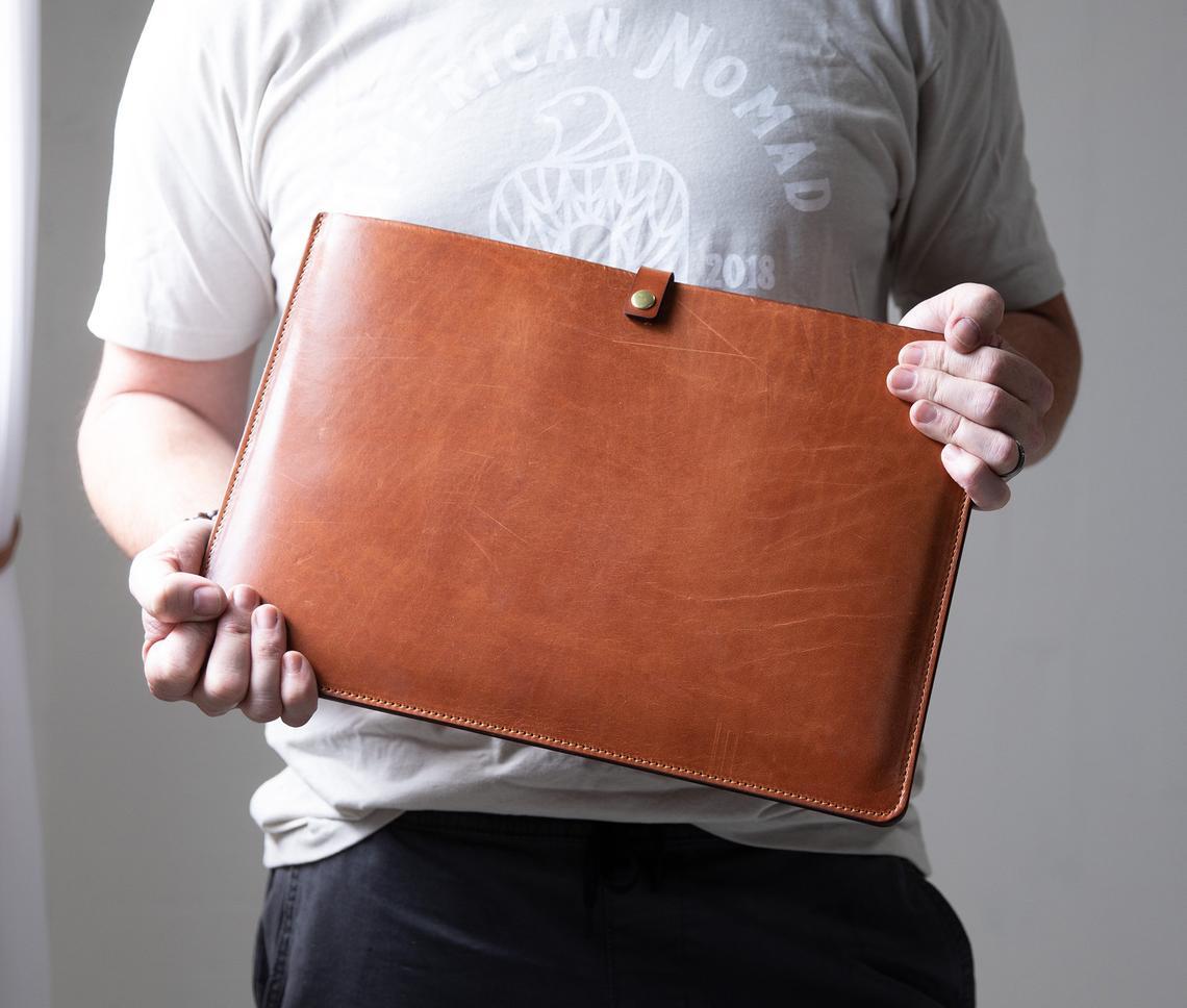 Personalized Leather Laptop Sleeve – Custom Full Grain Leather Case