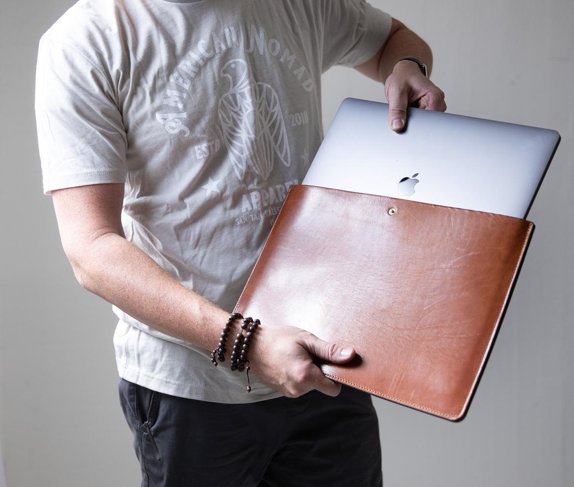 Personalized Leather Laptop Sleeve – Custom Full Grain Leather Case
