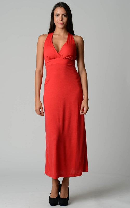 Pambabaeng Halter Maxi Dress na may Cross Back Straps