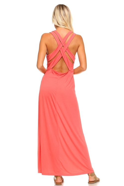 Pambabaeng Halter Maxi Dress na may Cross Back Straps