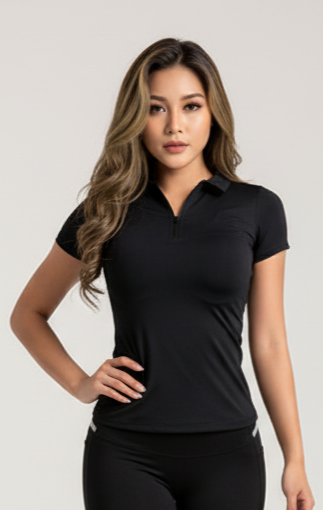 Women’s Half-Zip Short Sleeve Sports Top – Gym Workout Fitness T-Shirt