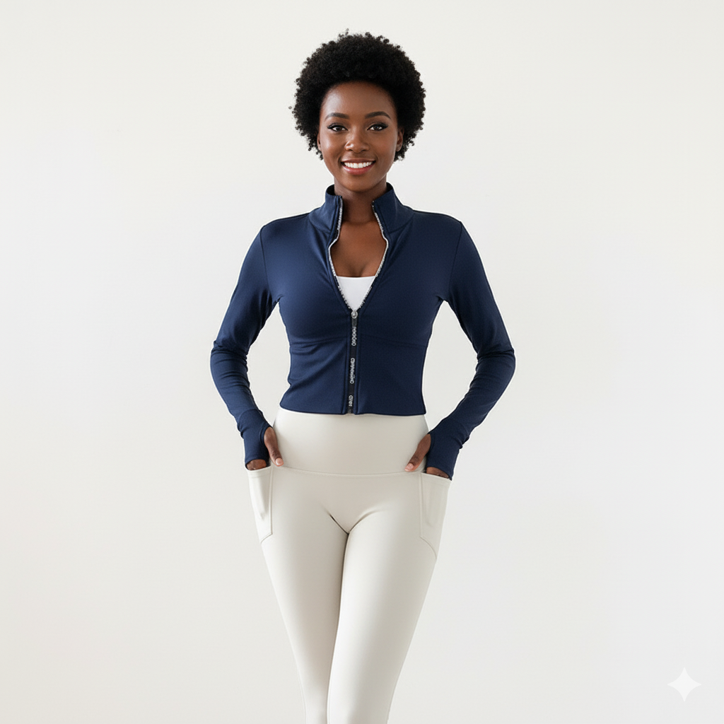 Women’s Slim Fit Yoga Jacket – Long Sleeve Short Zip-Up Training Top