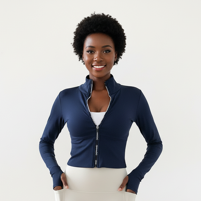 Women’s Slim Fit Yoga Jacket – Long Sleeve Short Zip-Up Training Top