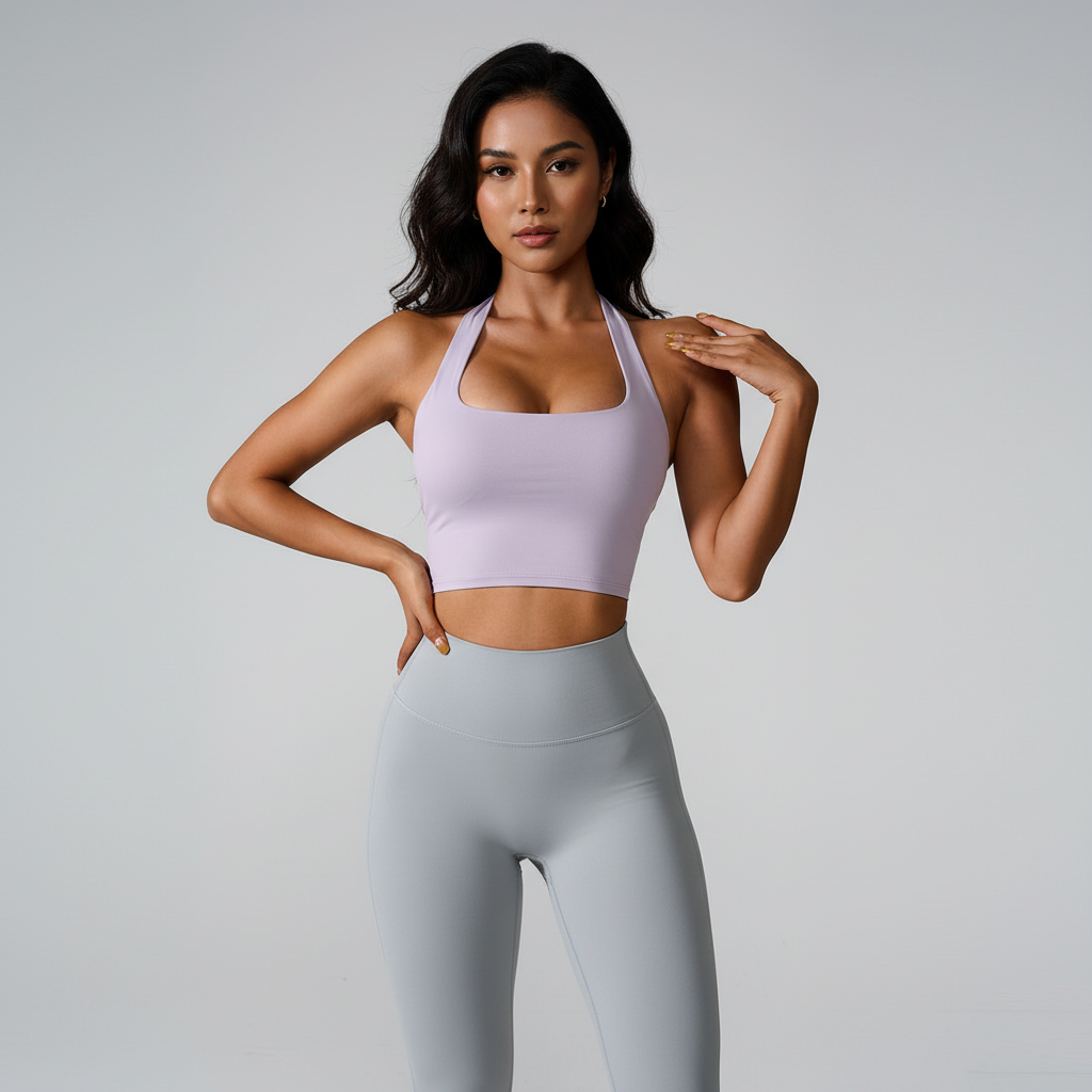Women’s Halter Sports Bra Crop Top – Padded Fitness & Yoga Workout Tank
