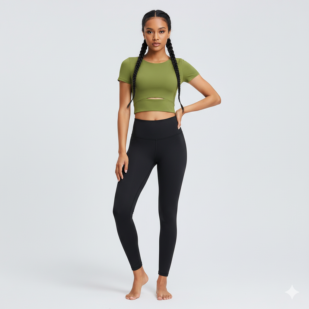 Women’s Buttery Soft Crop Top – Slim Fit Padded Short Sleeve Workout & Running Shirt