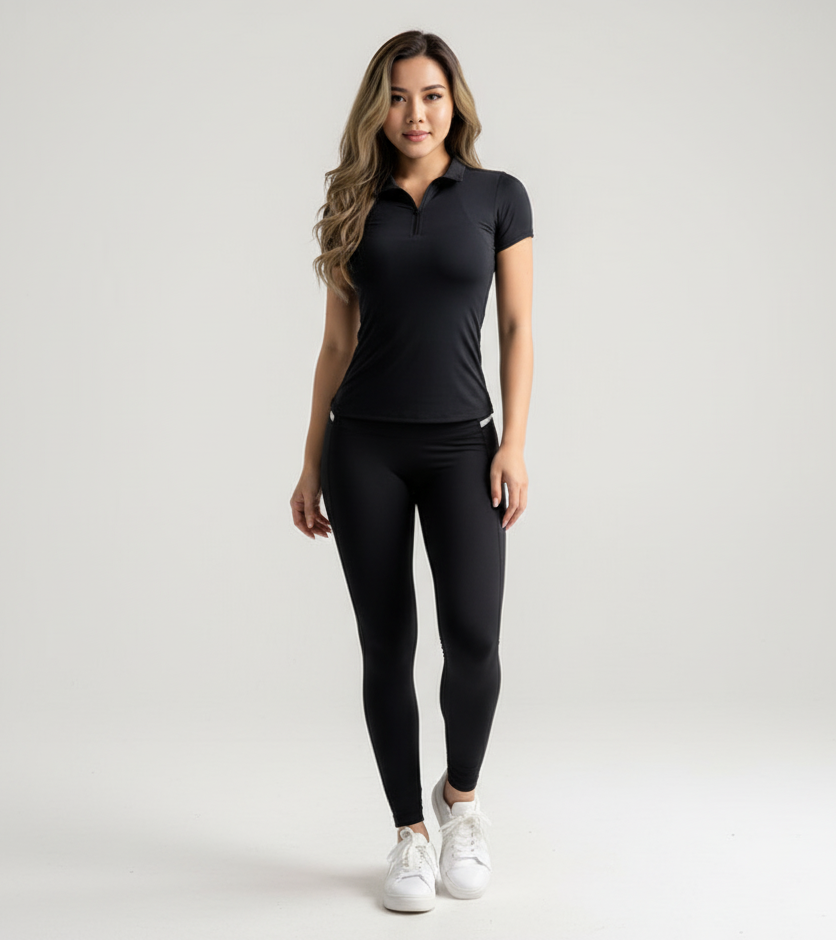 Women’s Half-Zip Short Sleeve Sports Top – Gym Workout Fitness T-Shirt