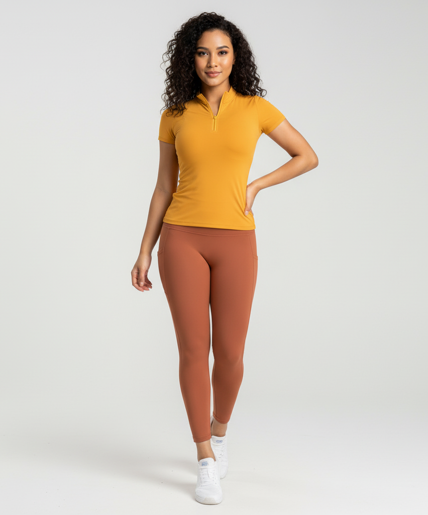 Women’s Half-Zip Short Sleeve Sports Top – Gym Workout Fitness T-Shirt