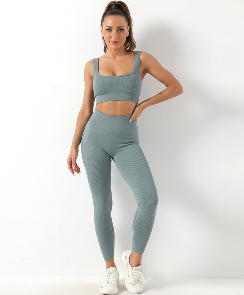 Women’s Seamless Sports Bra and High-Waist Leggings 2-Piece Set