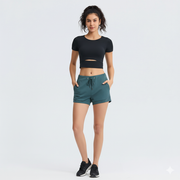 Women’s Buttery Soft Crop Top – Slim Fit Padded Short Sleeve Workout & Running Shirt