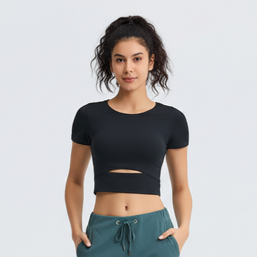 Women’s Buttery Soft Crop Top – Slim Fit Padded Short Sleeve Workout & Running Shirt