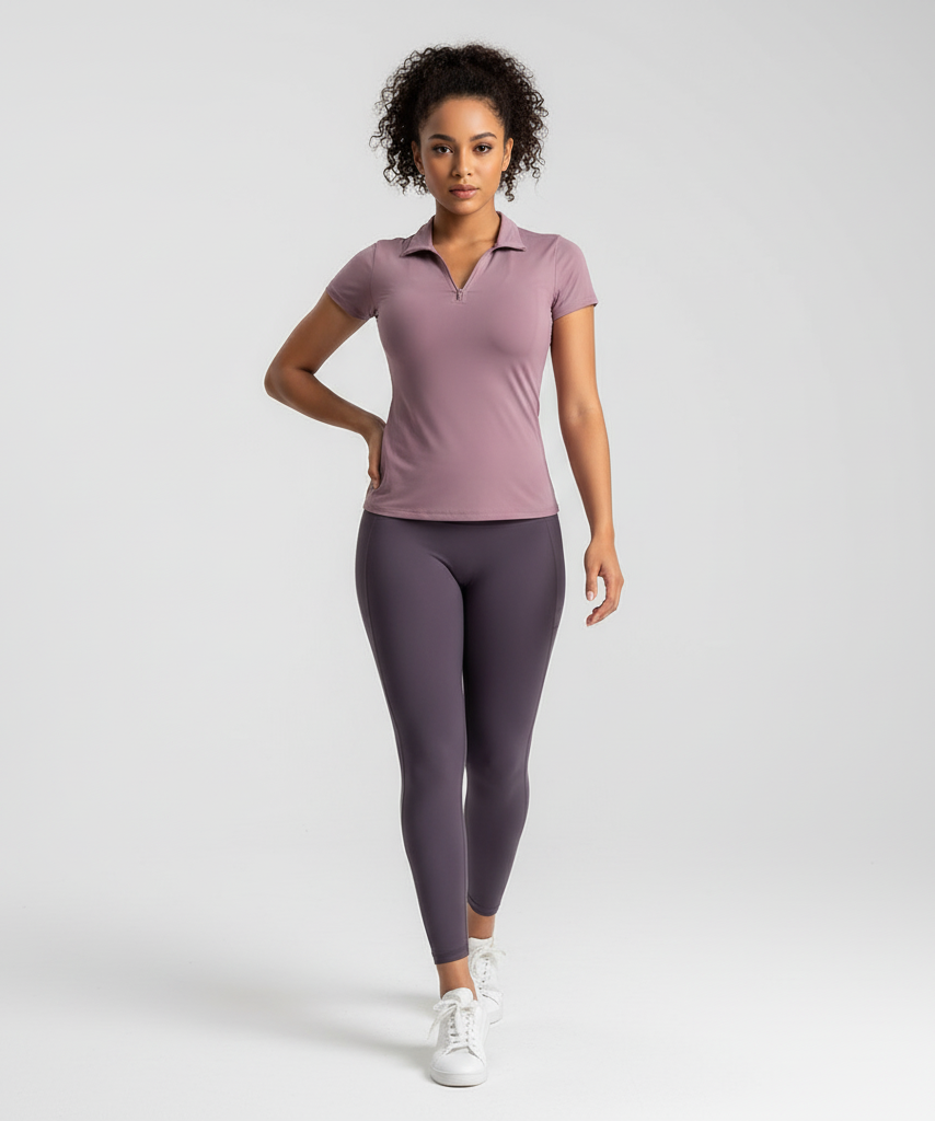 Women’s Half-Zip Short Sleeve Sports Top – Gym Workout Fitness T-Shirt
