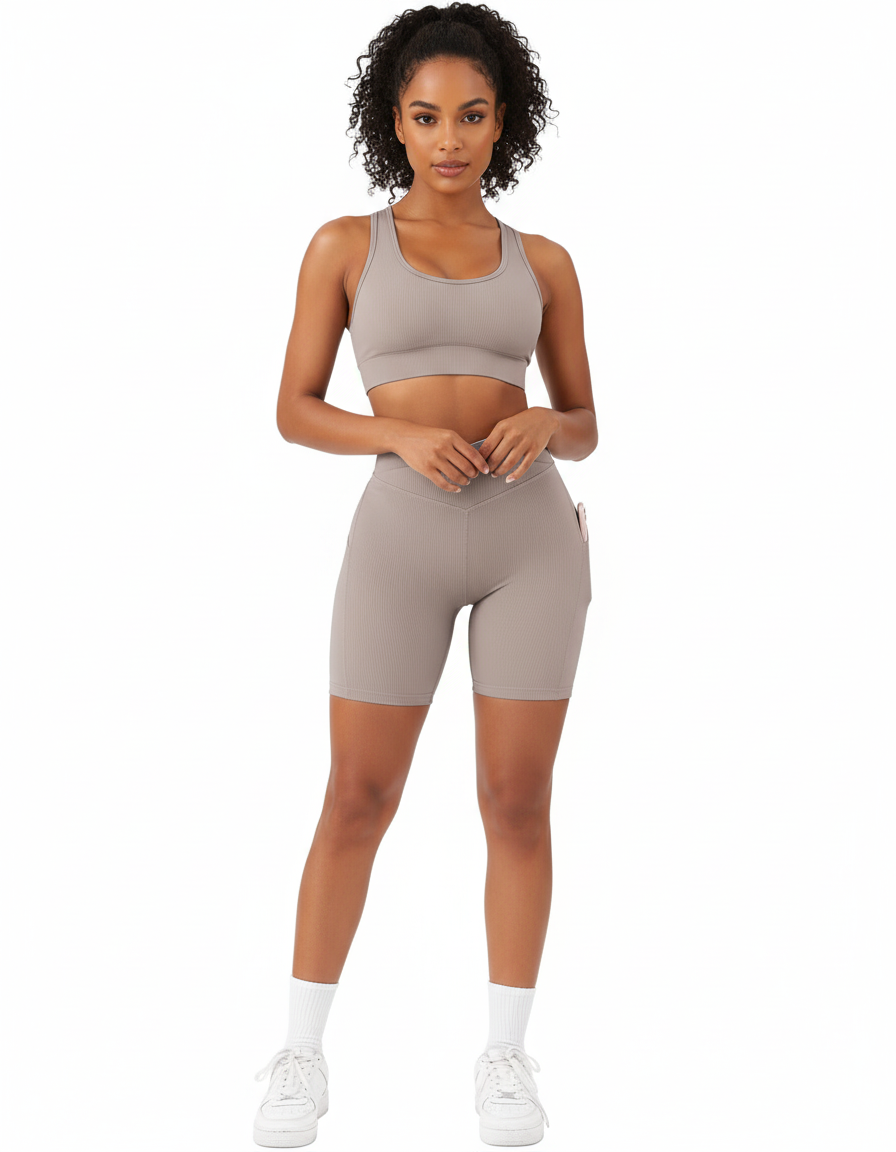 High Rise Sports Shorts for Women – Leopard Print Workout & Running Shorts with Pockets