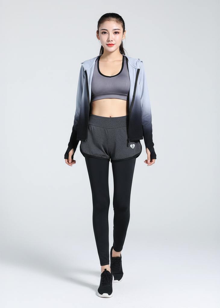 Layered Gym Leggings with Shorts – Women’s Workout Yoga Pants