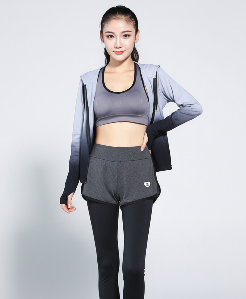 Layered Gym Leggings with Shorts – Women’s Workout Yoga Pants