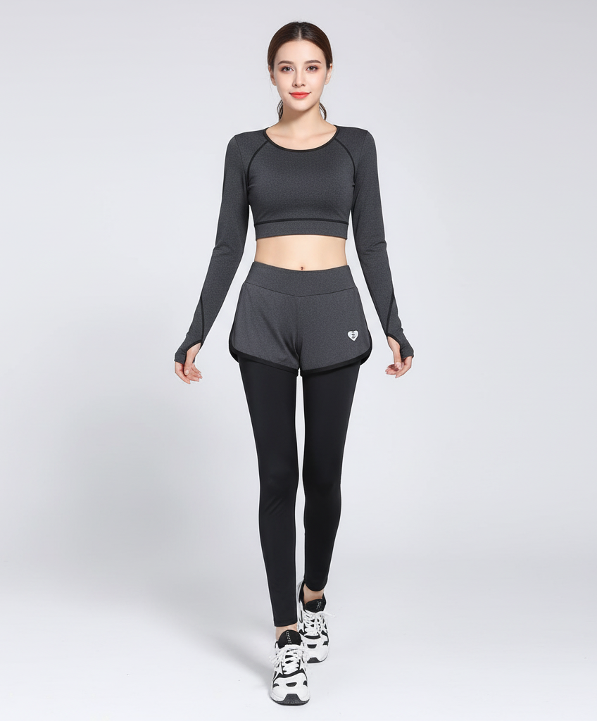 Layered Gym Leggings with Shorts – Women’s Workout Yoga Pants