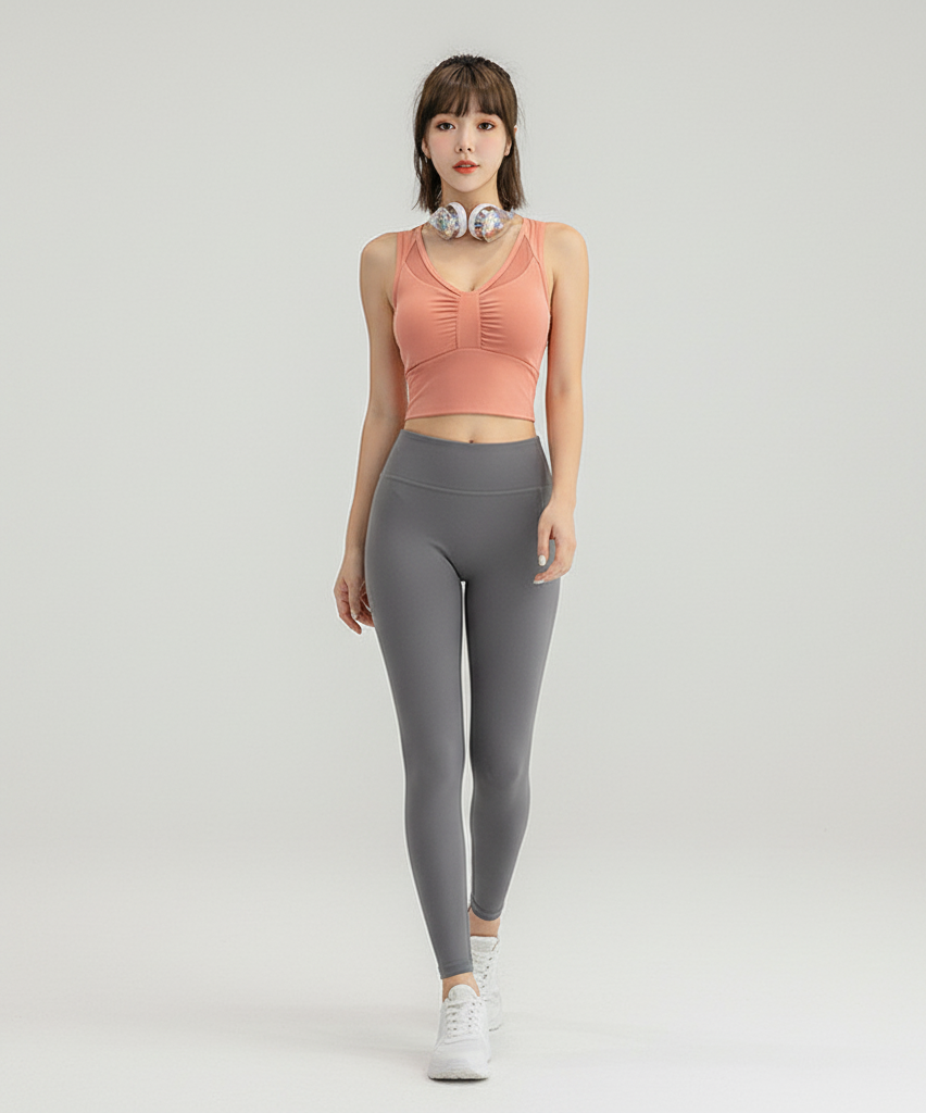 Women’s V-Neck Sports Bra Crop Top – Padded Yoga & Fitness Activewear Tank