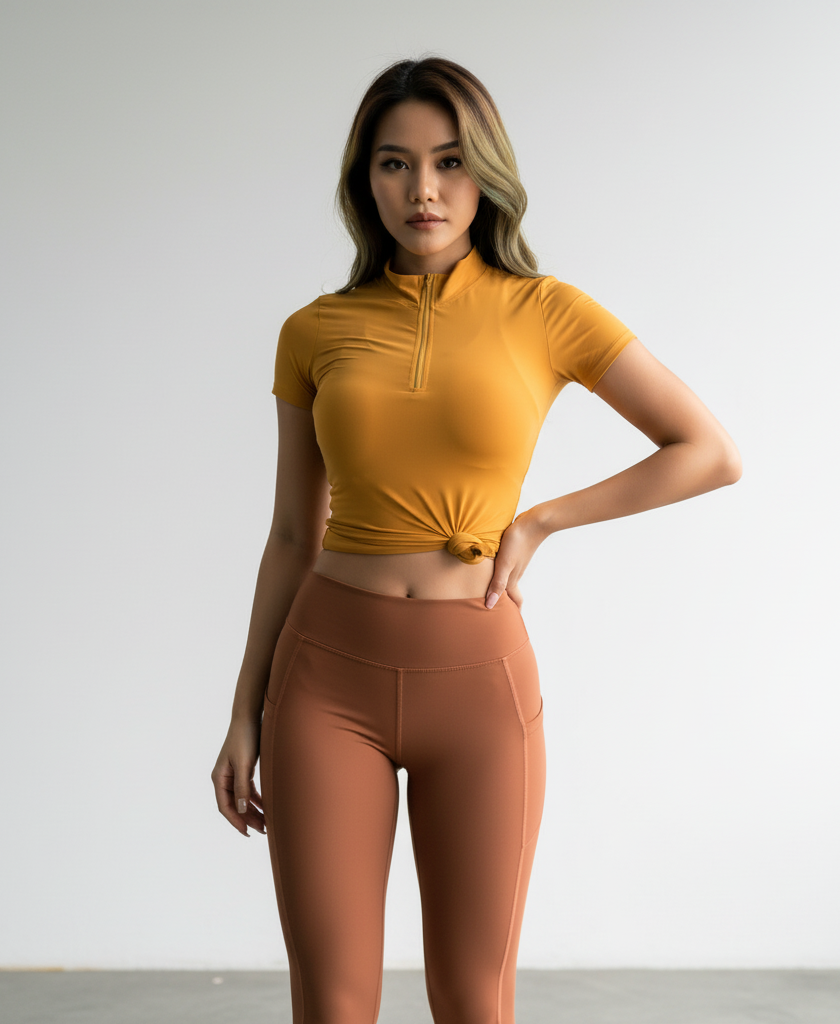 Women’s Half-Zip Short Sleeve Sports Top – Gym Workout Fitness T-Shirt