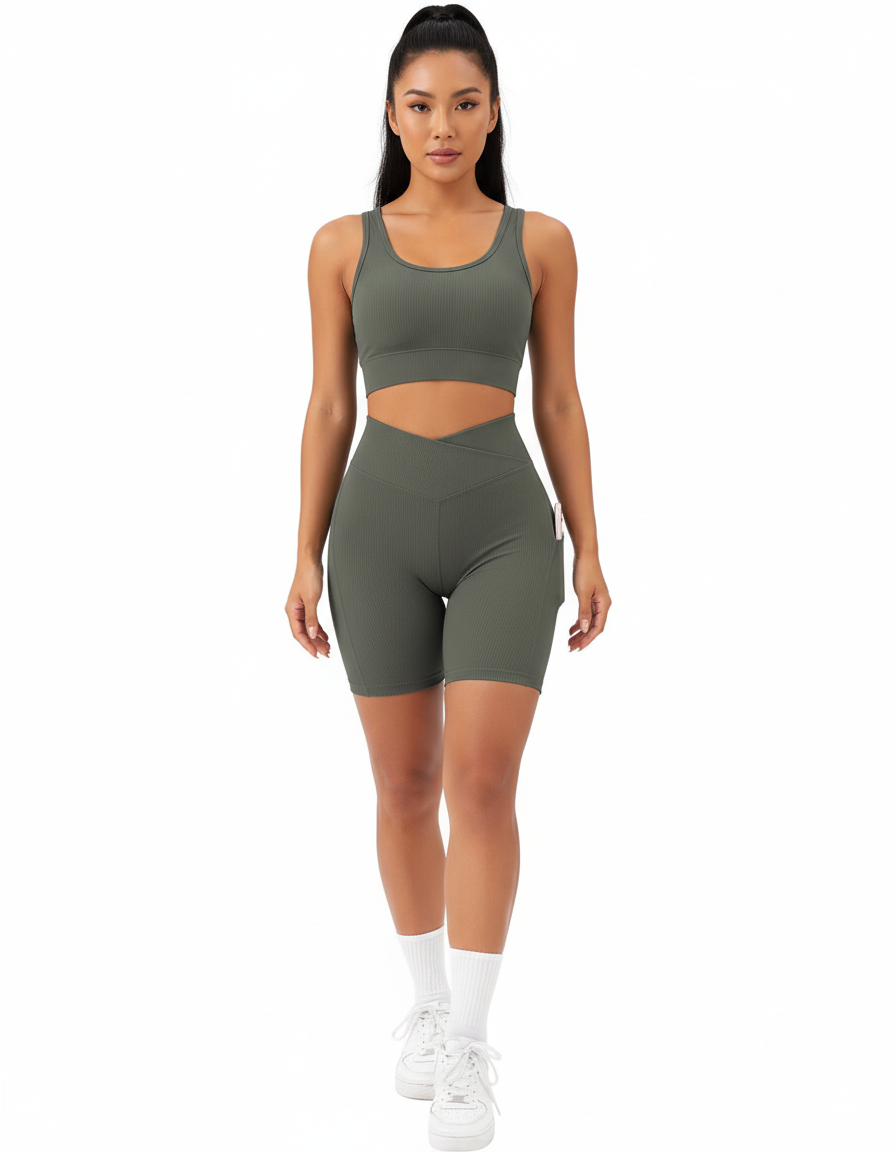 High Rise Sports Shorts for Women – Leopard Print Workout & Running Shorts with Pockets