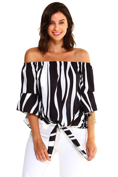 Pambabaeng Strapless Striped Bandage Blouse