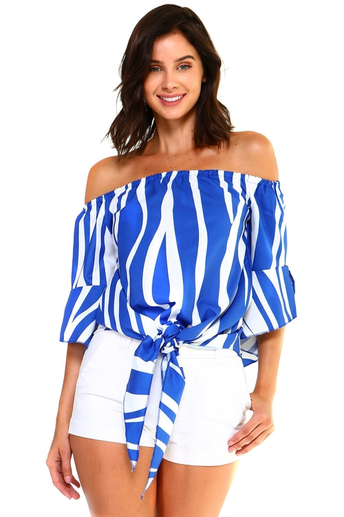Pambabaeng Strapless Striped Bandage Blouse