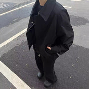 Unisex Wide Lapel Nylon Blend Jacket Korean Style Regular