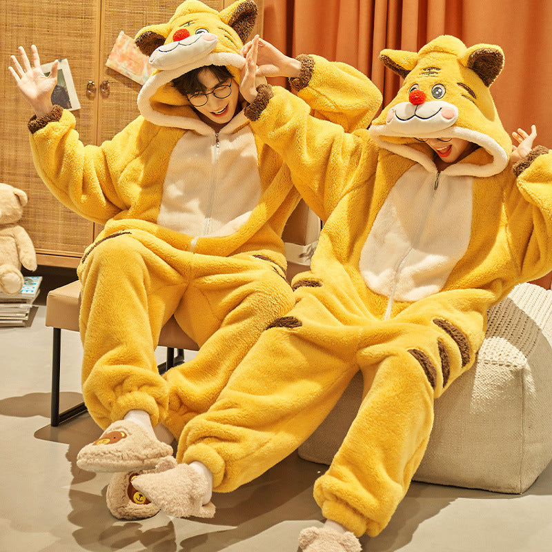 Couple Pajamas Female Coral Animal Pajamas Men Dinosaur One-piece Homewear Clothing
