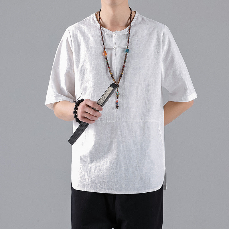 Round Neck Retro Jacquard Men's Short-sleeved T-shirt