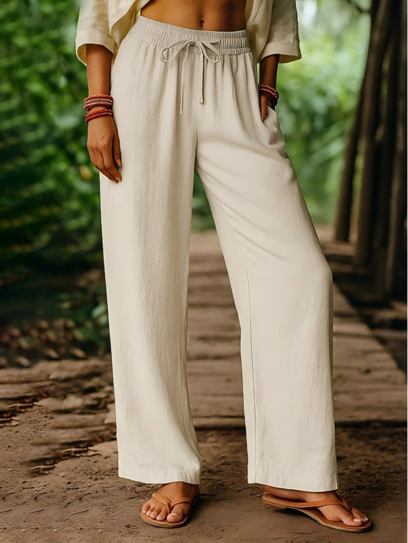 High Waist Wide Leg Cropped Pants – Women’s Drawstring Casual Trousers