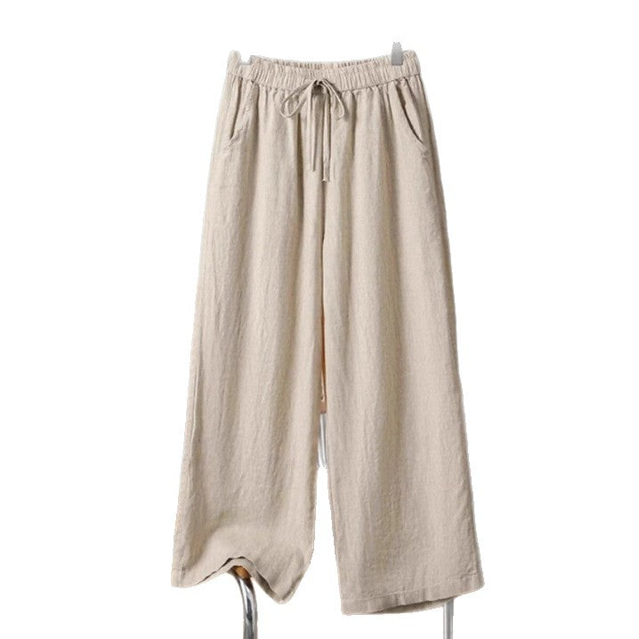 High Waist Wide Leg Cropped Pants – Women’s Drawstring Casual Trousers
