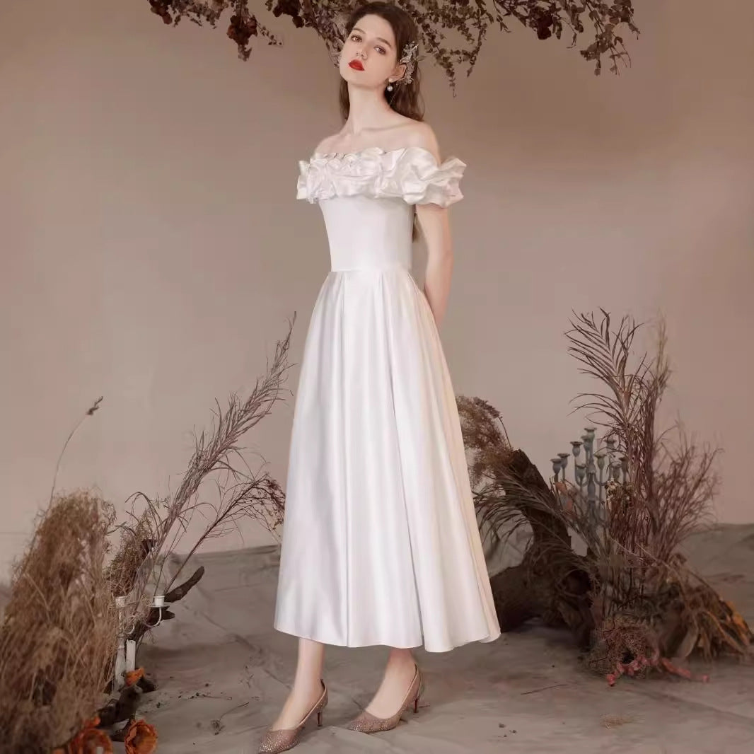 Marriage Engagement White Satin License Dress