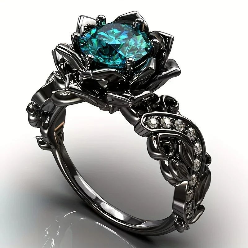 Gun Black Rose Colorful Crystals Zircon Niche Personalized Punk Simple Ring