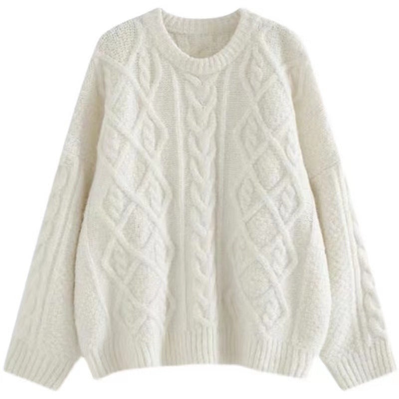 Round Neck Loose Pullover Idle Style Outerwear Cable-knit Sweater Women