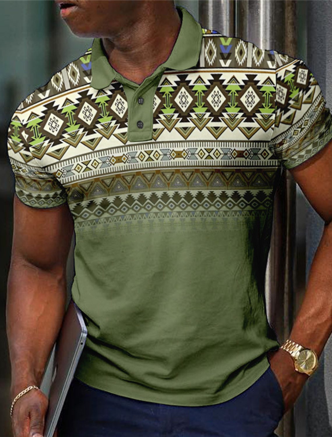 Unisex Striped Short Sleeve Polo Relaxed Fit Polyester