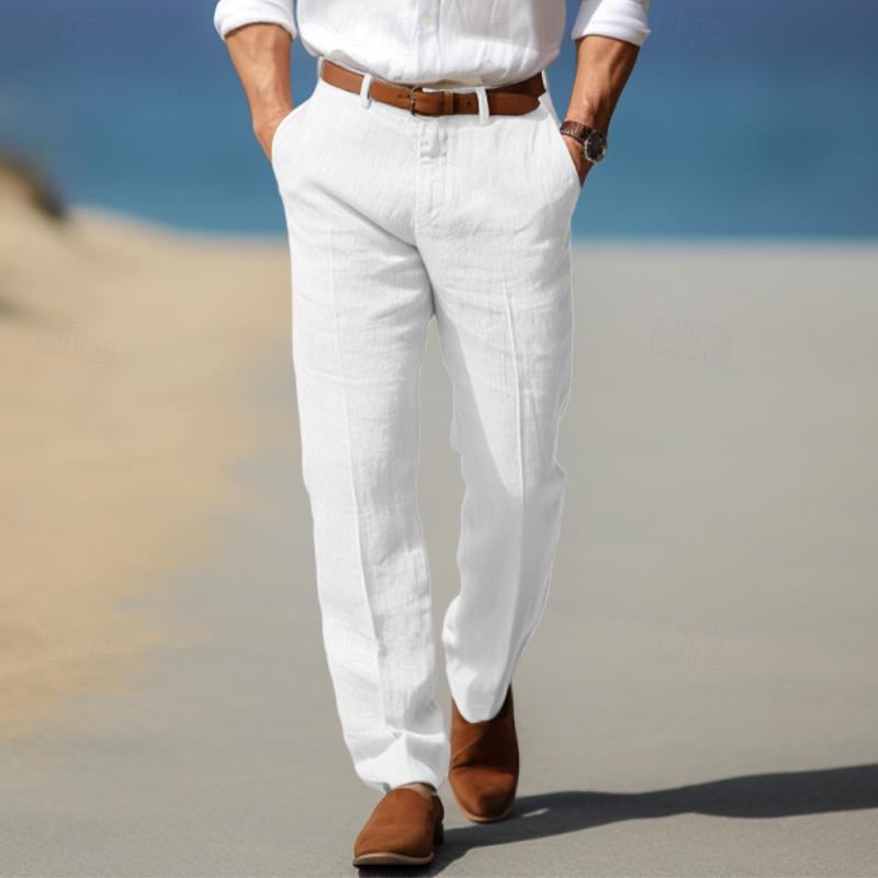 Men’s Linen Trousers – Thin Cotton Casual Solid Color Straight Pants