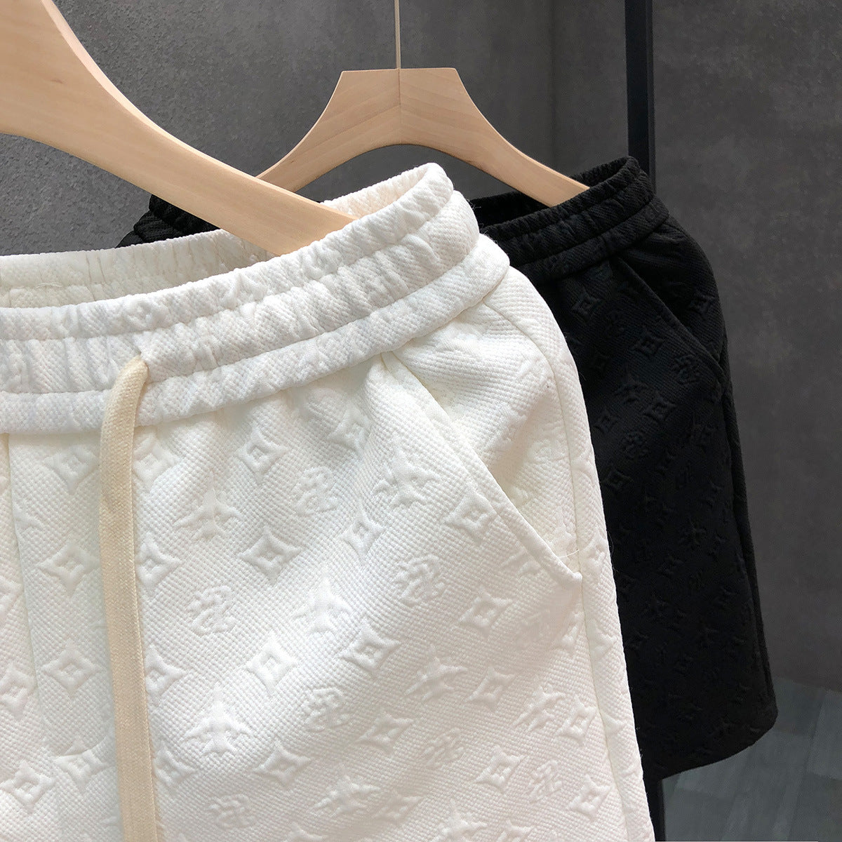 Men's White Jacquard Shorts Nylon Polyester Straight Fit